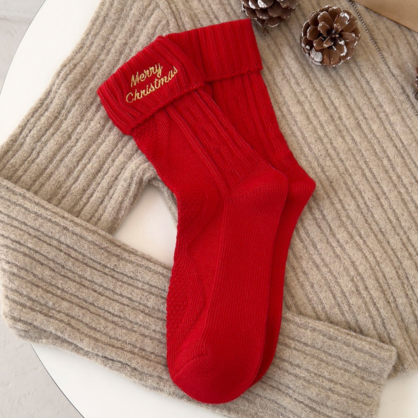 Anna-Kaci Women's 2-Pair Pack Fall Winter Warm Cotton Socks with Cute Christmas Embroidery