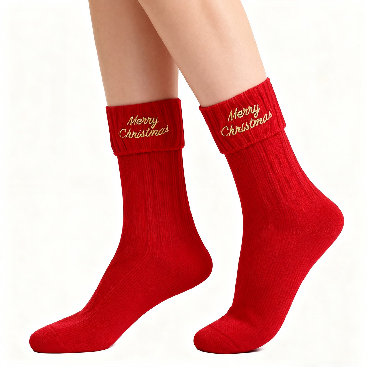 Anna-Kaci Women's 2-Pair Pack Fall Winter Warm Cotton Socks with Cute Christmas Embroidery