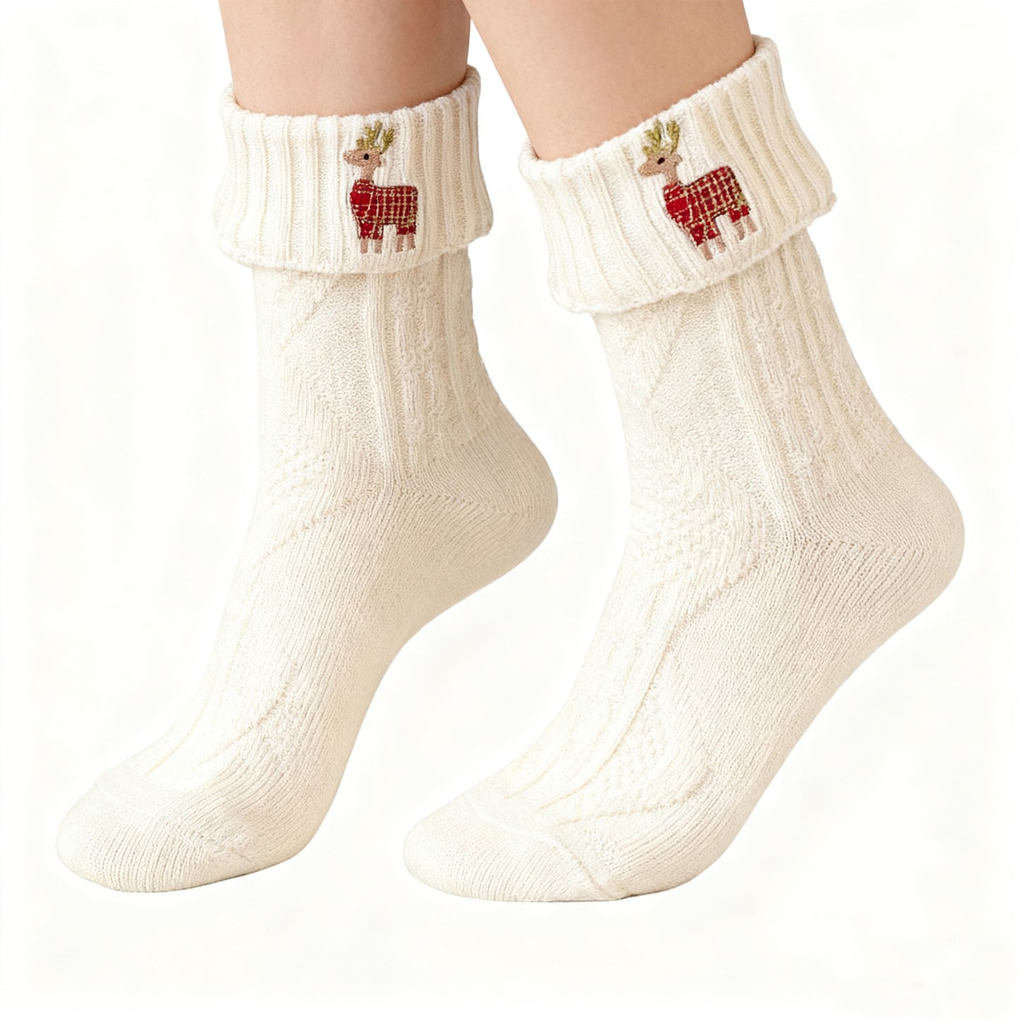 Anna-Kaci Women's 2-Pair Pack Fall Winter Warm Cotton Socks with Cute Christmas Embroidery