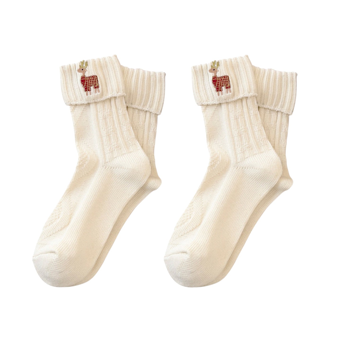 Anna-Kaci Women's 2-Pair Pack Fall Winter Warm Cotton Socks with Cute Christmas Embroidery