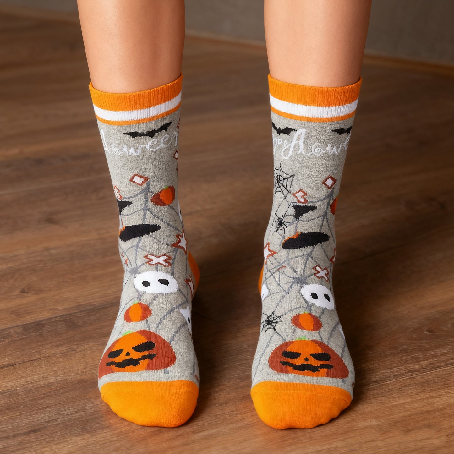 Anna-Kaci 2 Pairs Women's Cotton Halloween Socks Fun Festive Holiday Patterns