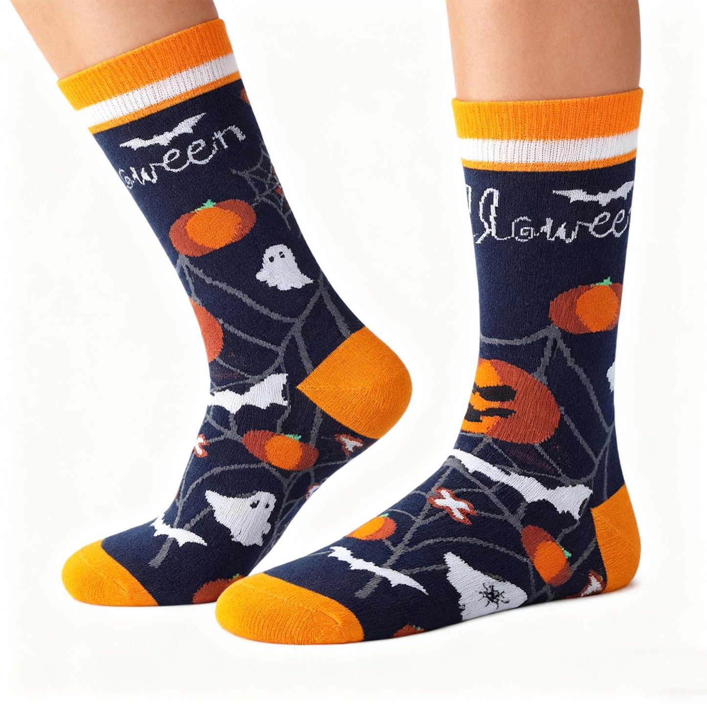 Anna-Kaci 2 Pairs Women's Cotton Halloween Socks Fun Festive Holiday Patterns
