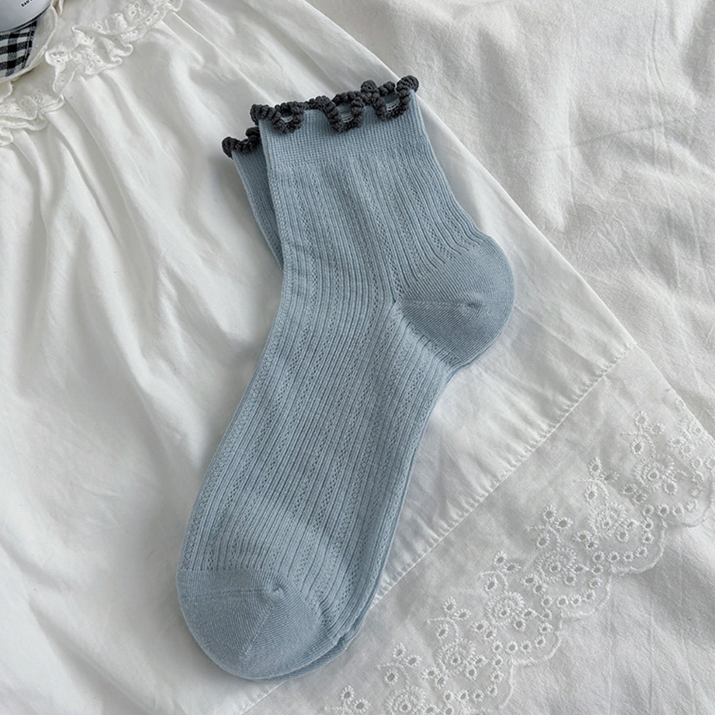 Anna-Kaci Women's 3-Pair Pack Cotton Mesh Ankle Socks with Delicate Ruffle Trim