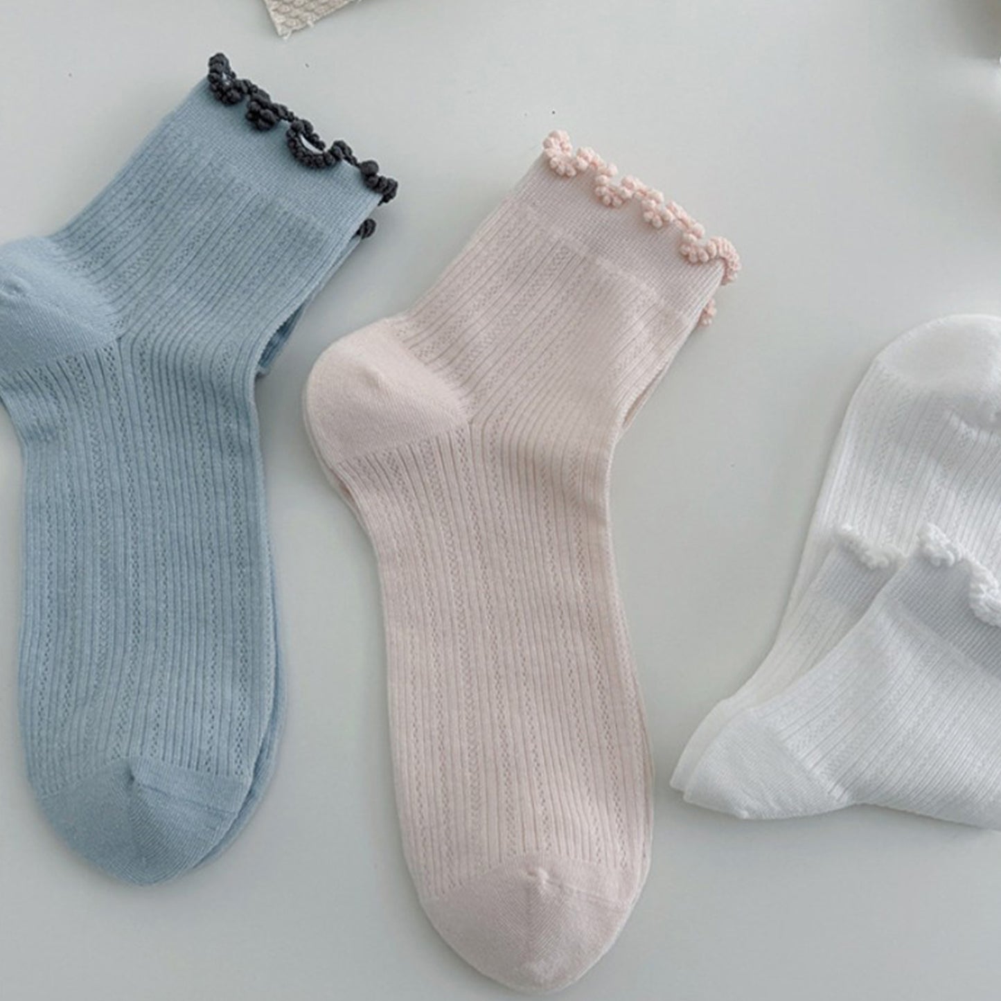 Anna-Kaci Women's 3-Pair Pack Cotton Mesh Ankle Socks with Delicate Ruffle Trim