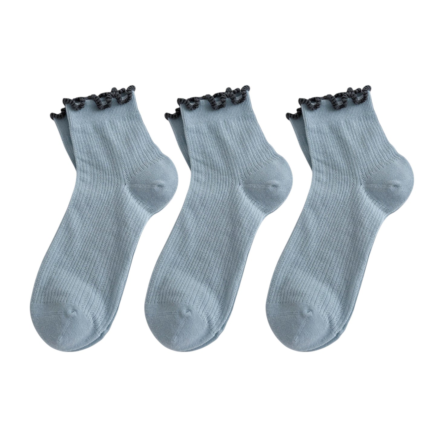 Anna-Kaci Women's 3-Pair Pack Cotton Mesh Ankle Socks with Delicate Ruffle Trim
