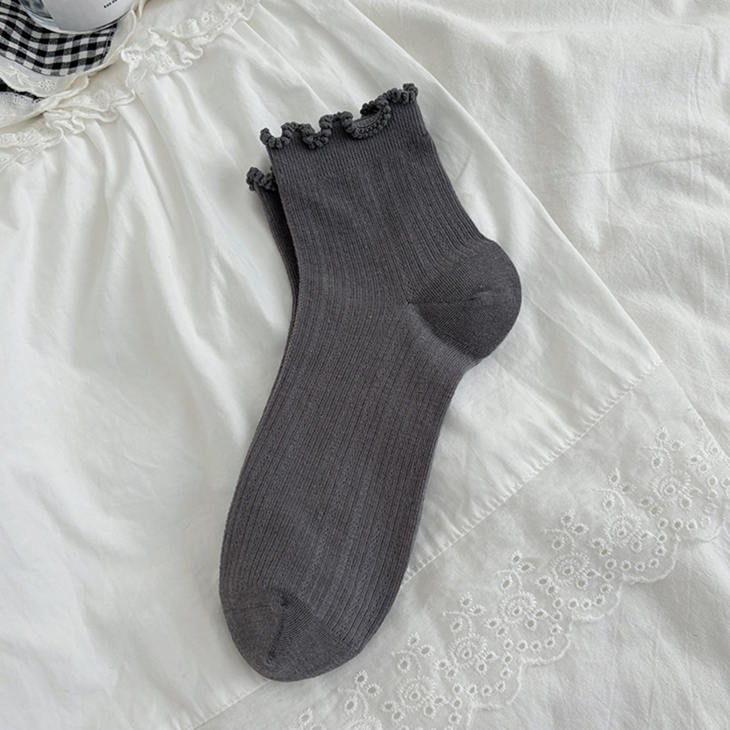Anna-Kaci Women's 3-Pair Pack Cotton Mesh Ankle Socks with Delicate Ruffle Trim