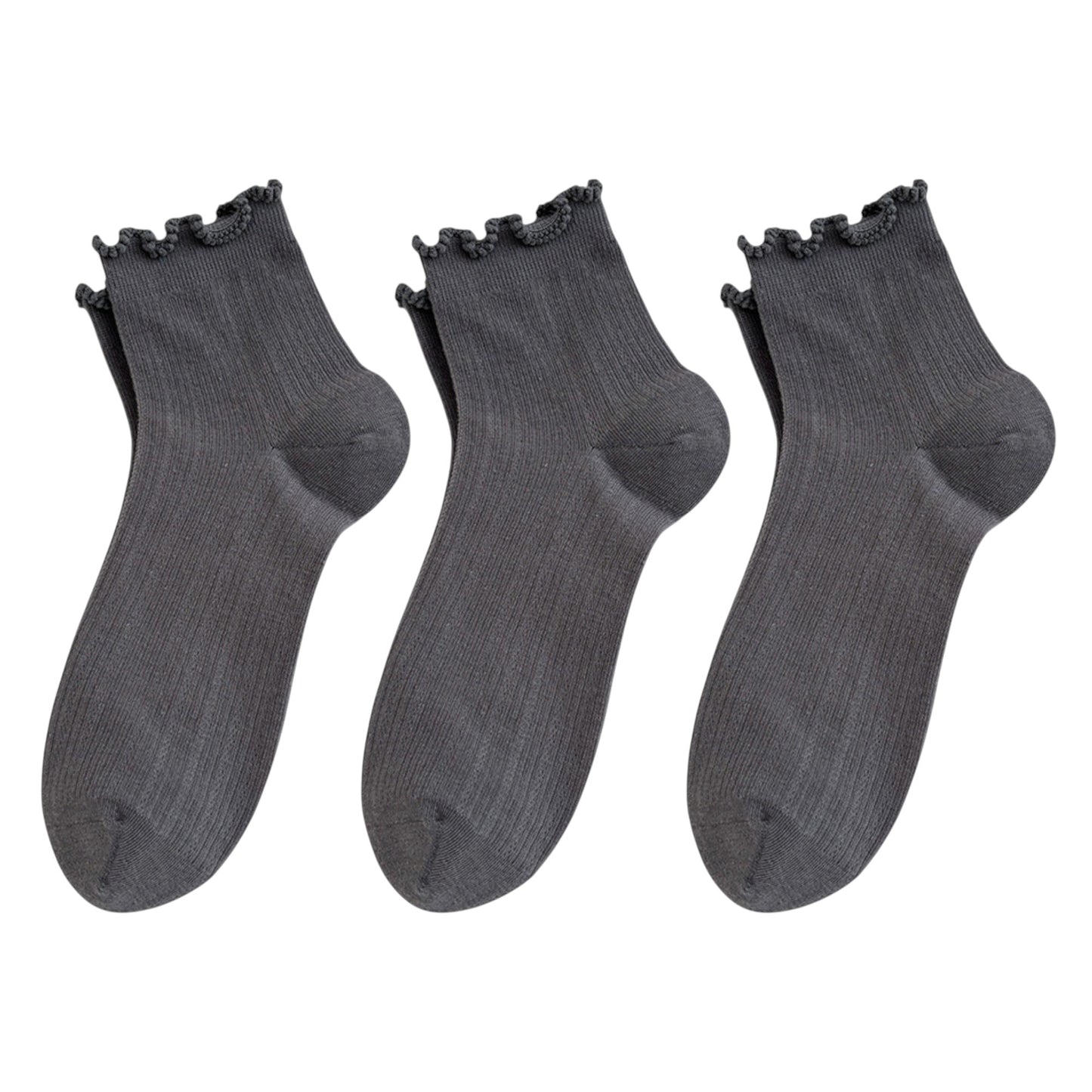 Anna-Kaci Women's 3-Pair Pack Cotton Mesh Ankle Socks with Delicate Ruffle Trim