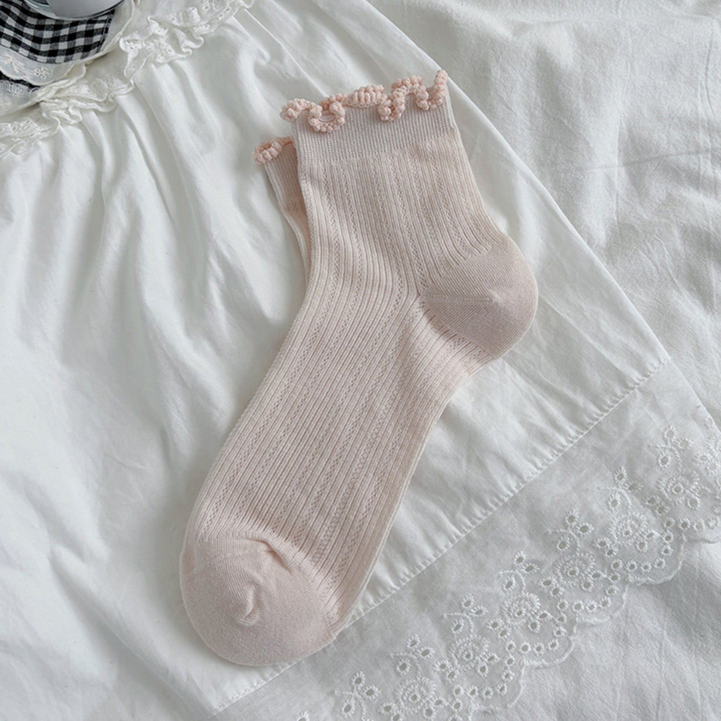 Anna-Kaci Women's 3-Pair Pack Cotton Mesh Ankle Socks with Delicate Ruffle Trim