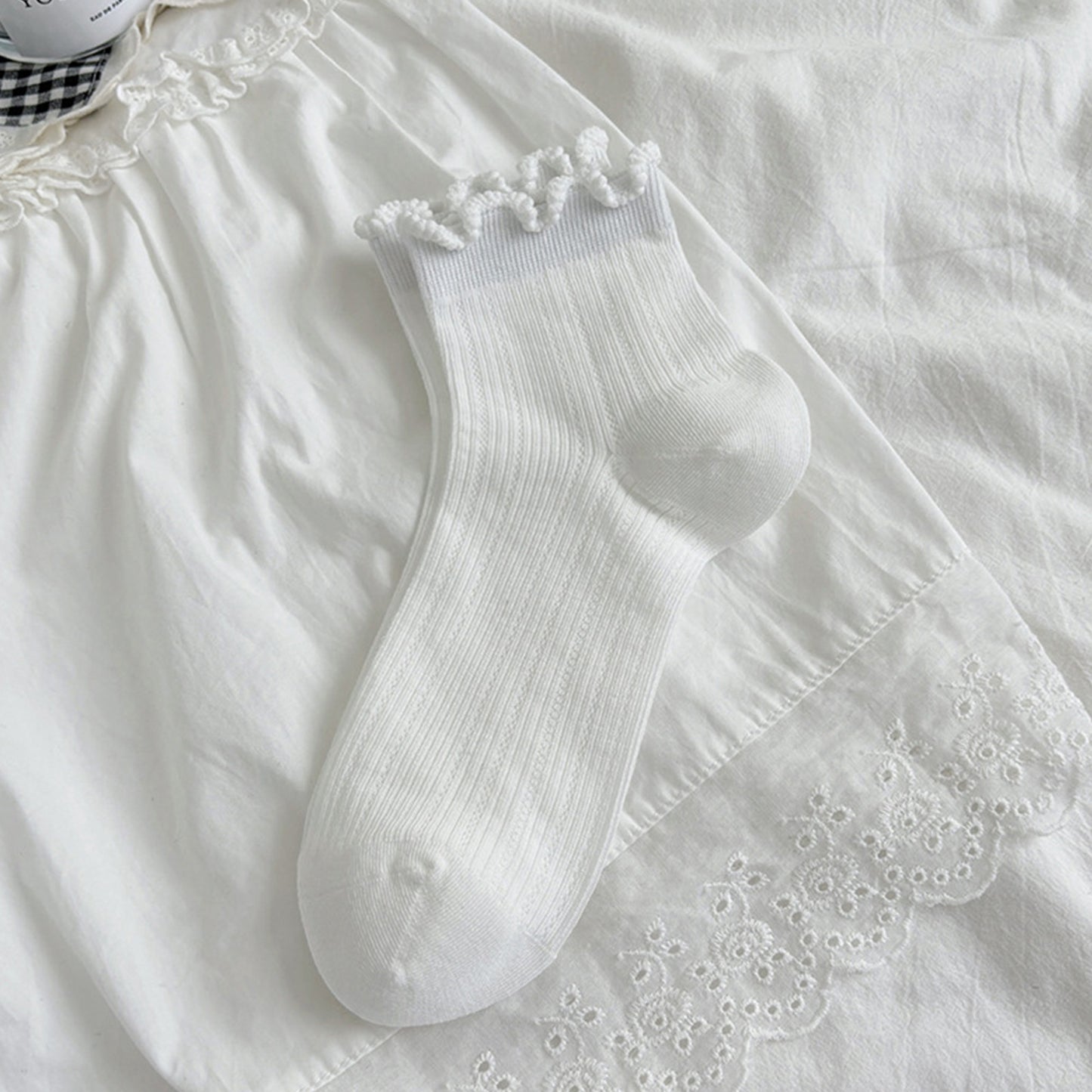 Anna-Kaci Women's 3-Pair Pack Cotton Mesh Ankle Socks with Delicate Ruffle Trim
