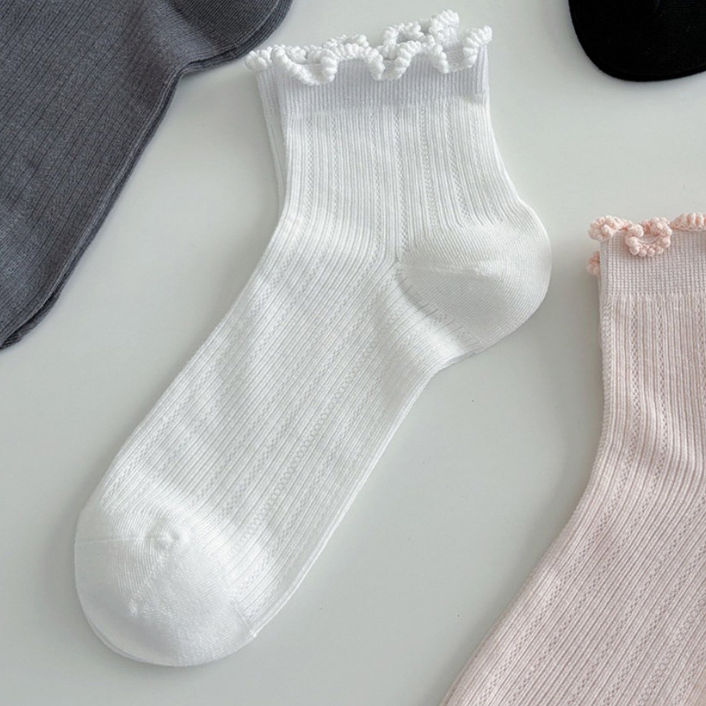 Anna-Kaci Women's 3-Pair Pack Cotton Mesh Ankle Socks with Delicate Ruffle Trim
