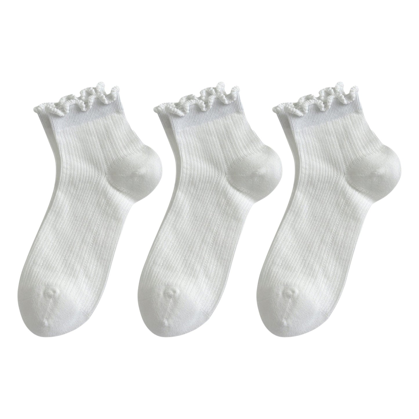 Anna-Kaci Women's 3-Pair Pack Cotton Mesh Ankle Socks with Delicate Ruffle Trim