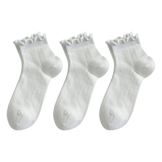 Anna-Kaci Women's 3-Pair Pack Cotton Mesh Ankle Socks with Delicate Ruffle Trim
