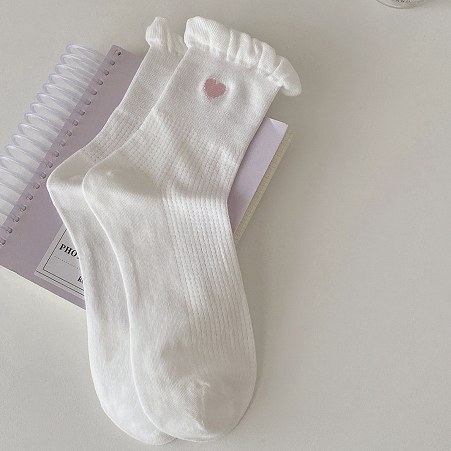 Anna-Kaci Women's 3-Pack Breathable Cotton Blend Socks with Ruffle Trim and Heart Embroidery