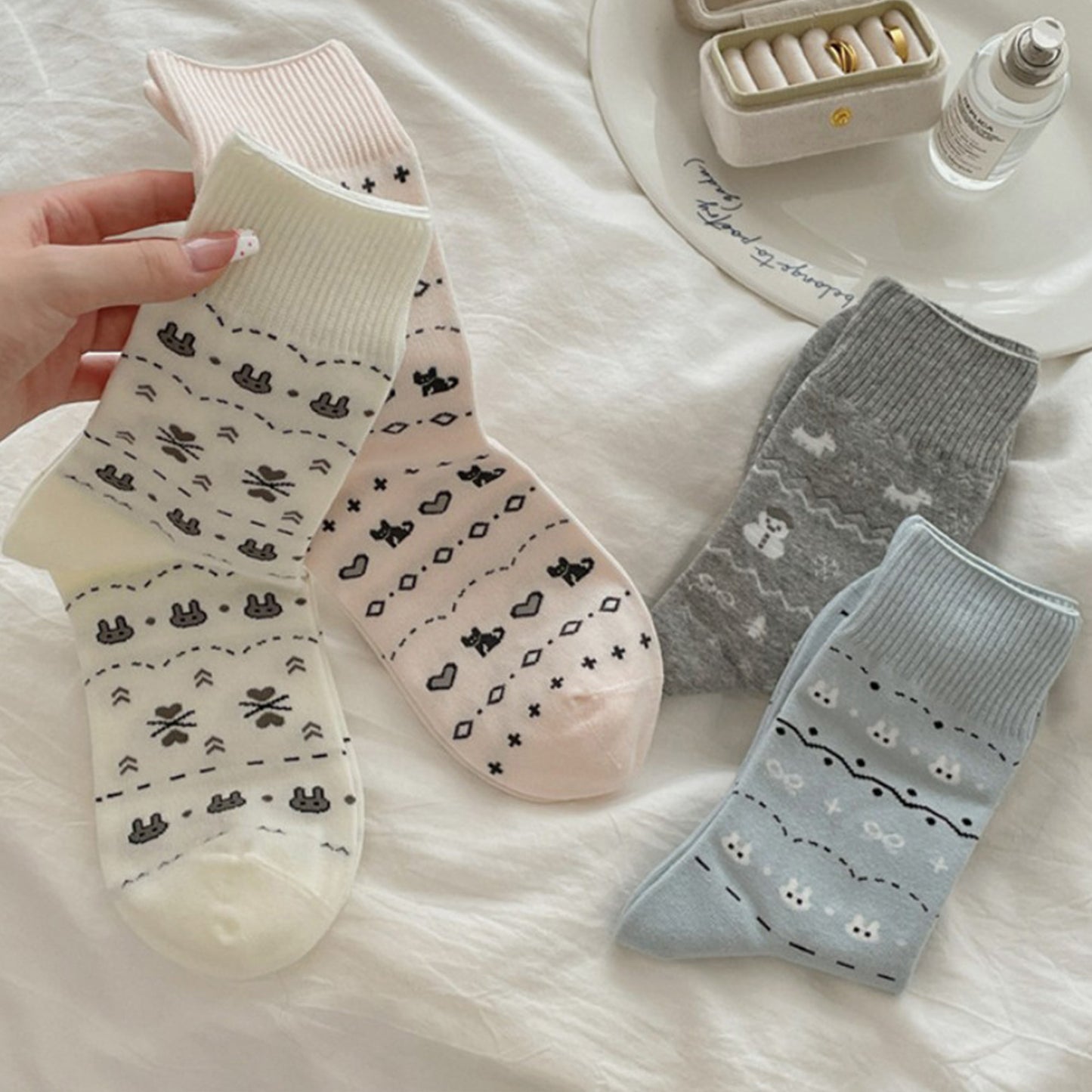 Anna-Kaci Women's Cotton Blend Socks 3-Pair Pack with Cute Animal Print Comfortable and Soft