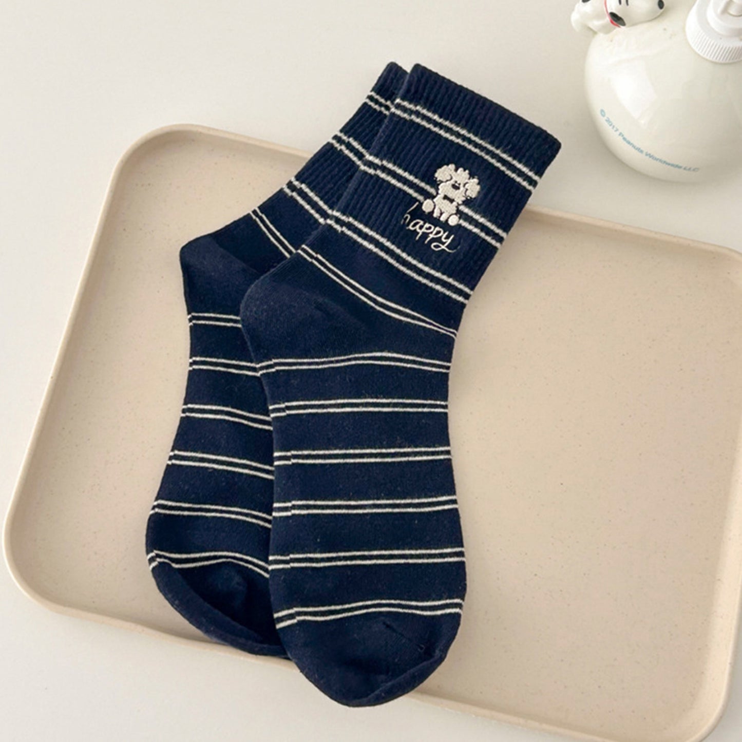 Anna-Kaci Women's 3-Pair Pack Cotton Blend Crew Socks with Cute Dogs Embroidery Design