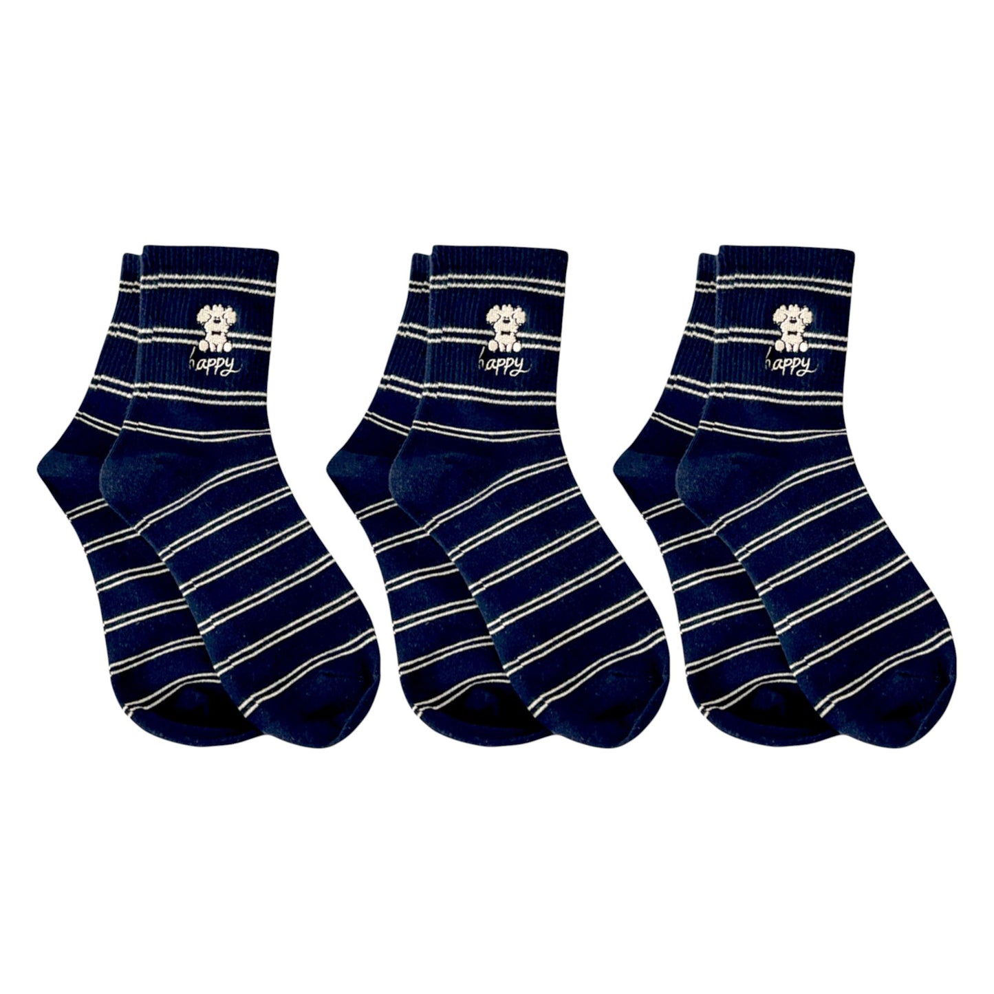 Anna-Kaci Women's 3-Pair Pack Cotton Blend Crew Socks with Cute Dogs Embroidery Design
