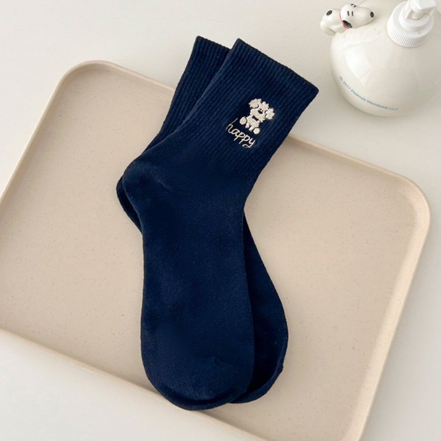 Anna-Kaci Women's 3-Pair Pack Cotton Blend Crew Socks with Cute Dogs Embroidery Design