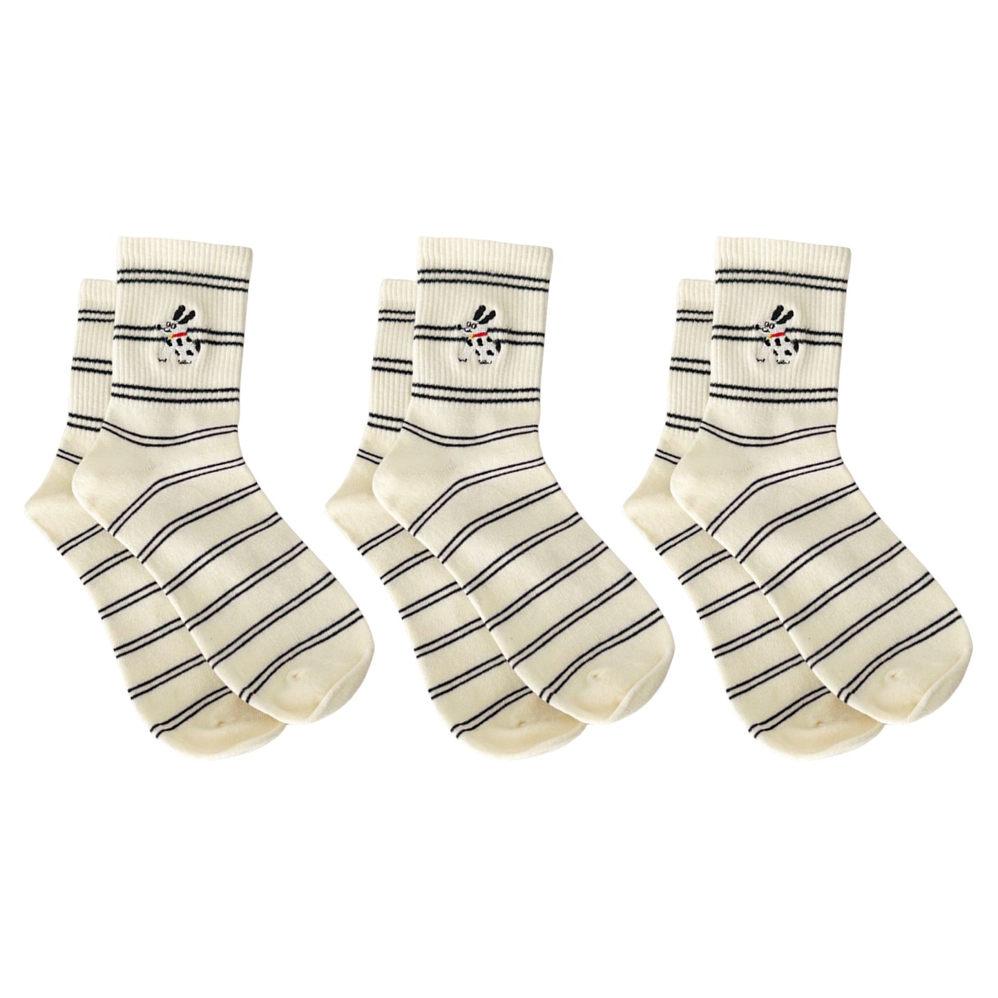 Anna-Kaci Women's 3-Pair Pack Cotton Blend Crew Socks with Cute Dogs Embroidery Design