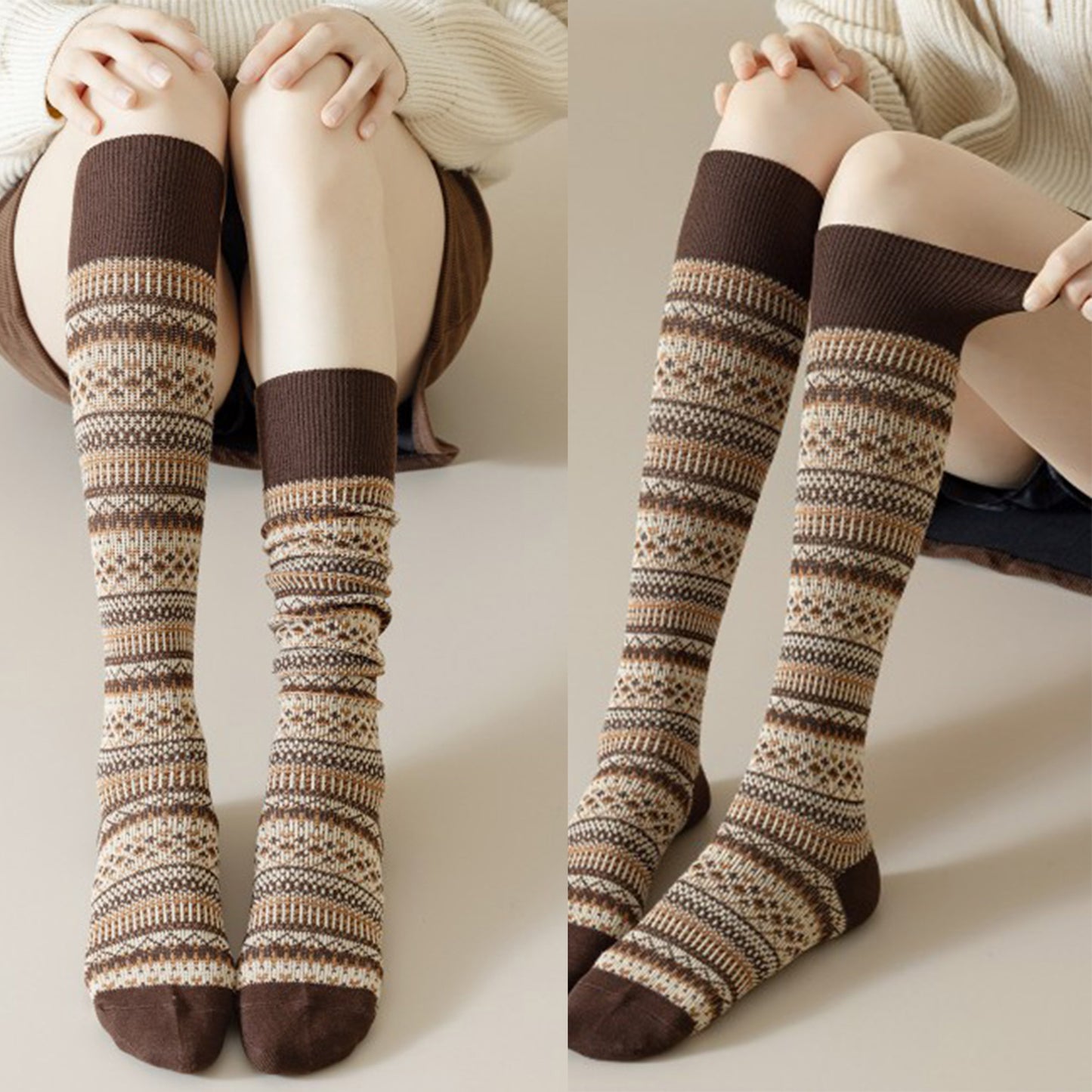 Anna-Kaci Women's 3-Pair Pack Knee-High Warm Socks with Vintage Stripe Design