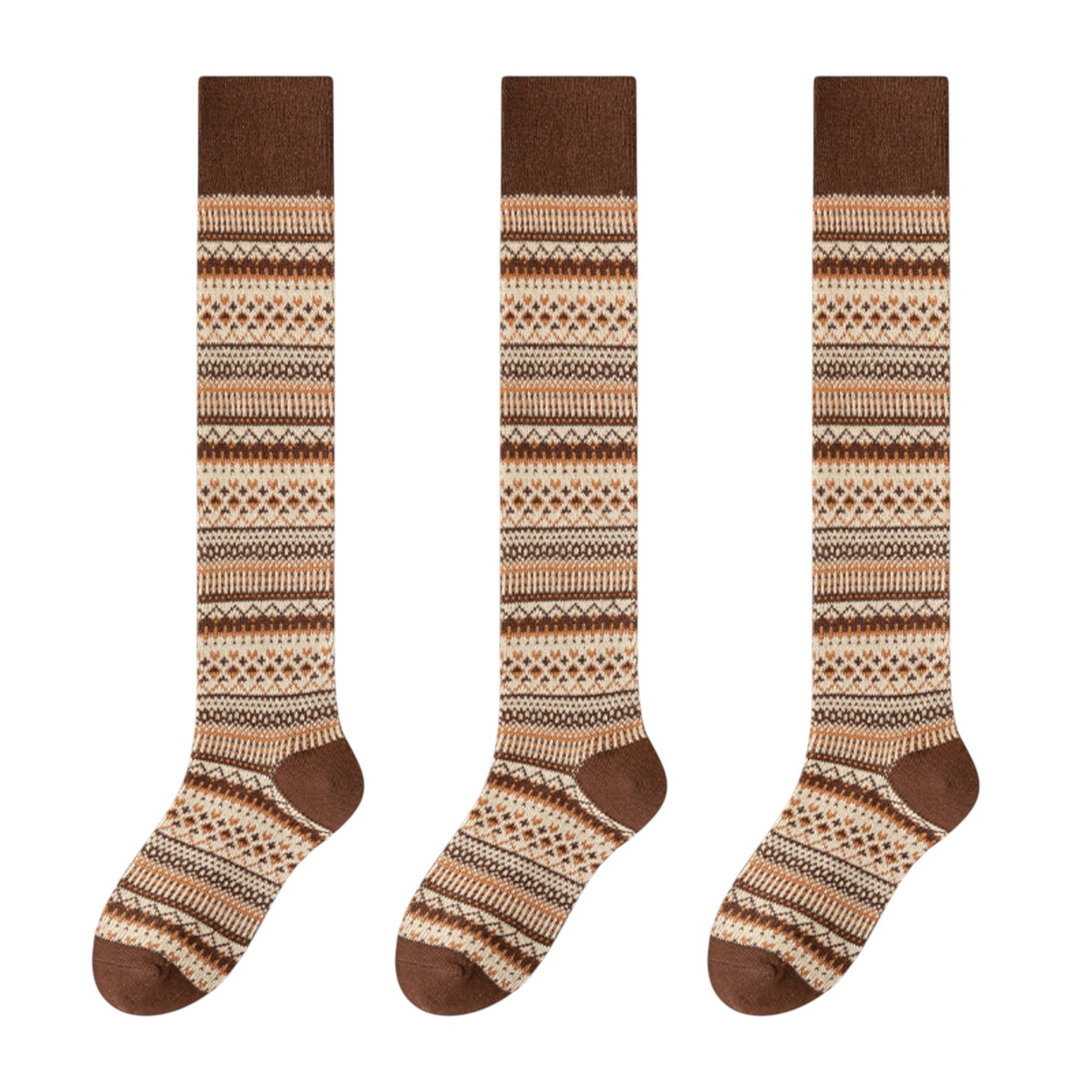 Anna-Kaci Women's 3-Pair Pack Knee-High Warm Socks with Vintage Stripe Design