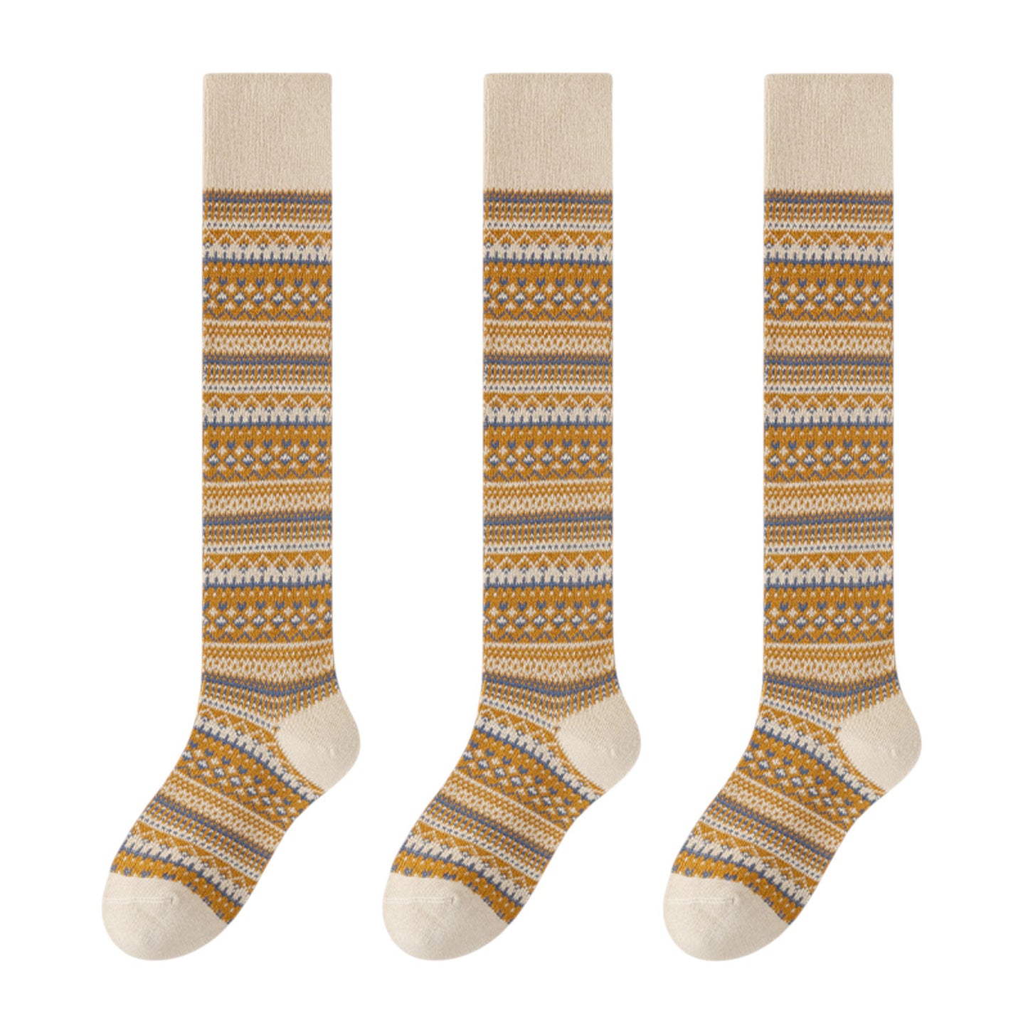 Anna-Kaci Women's 3-Pair Pack Knee-High Warm Socks with Vintage Stripe Design