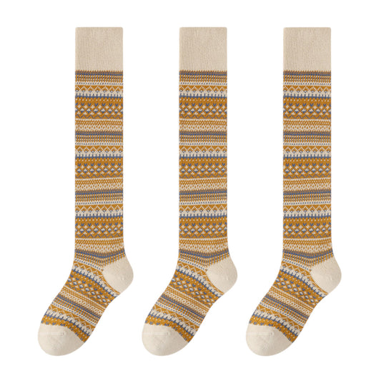 Anna-Kaci Women's 3-Pair Pack Knee-High Warm Socks with Vintage Stripe Design
