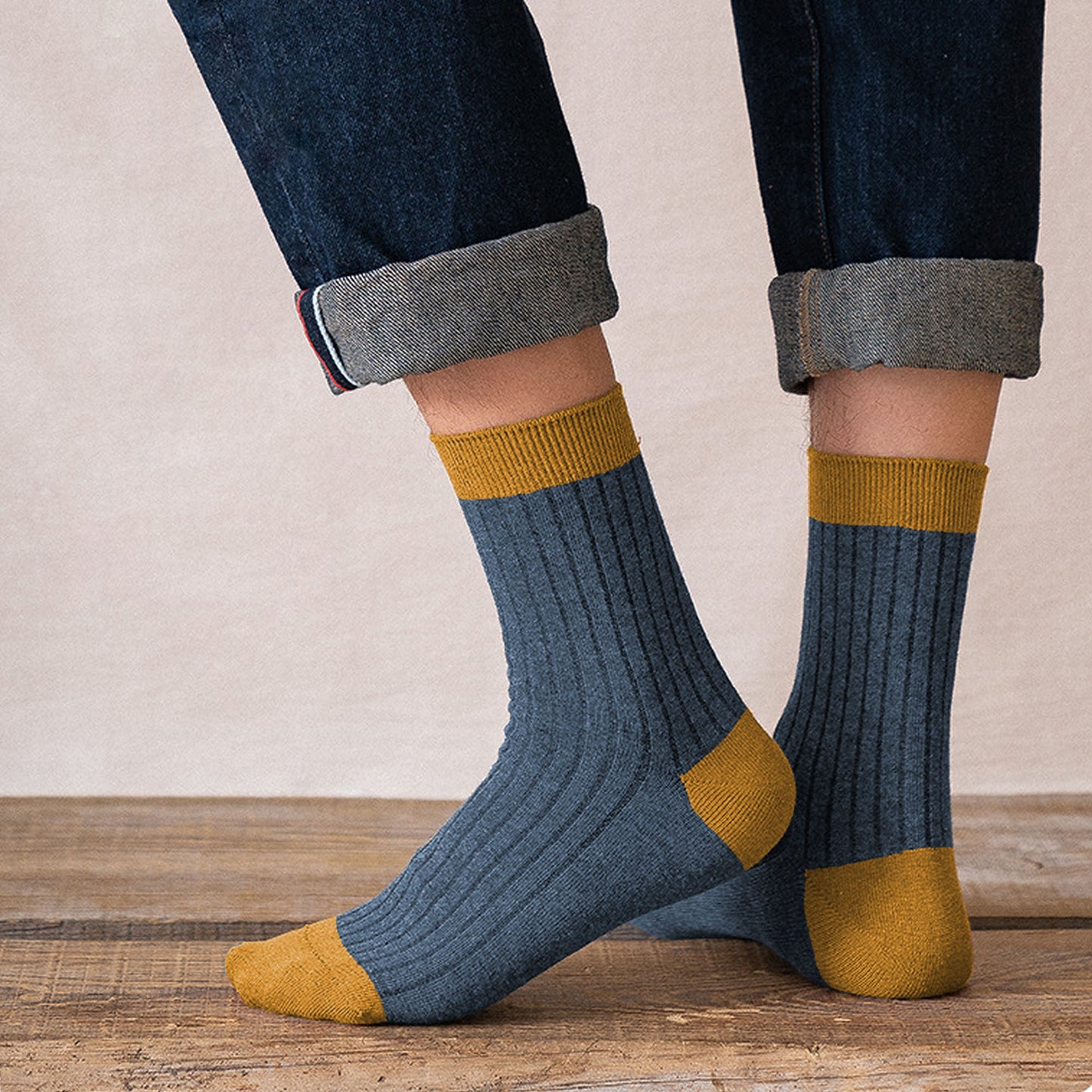 Anna-Kaci 6pk Men's Contrast - Color Ribbed Crew Socks - Non - Binding & Stay - Up