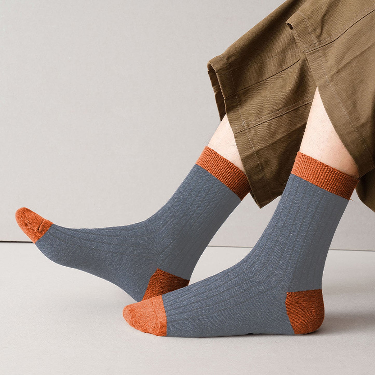 Anna-Kaci 6pk Men's Contrast - Color Ribbed Crew Socks - Non - Binding & Stay - Up