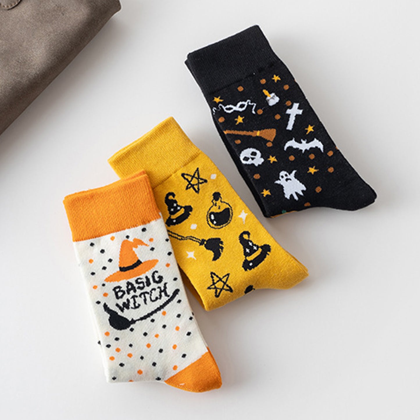 Anna-Kaci Women's 3-Pack Halloween Cotton Crew Socks with Festive Patterns