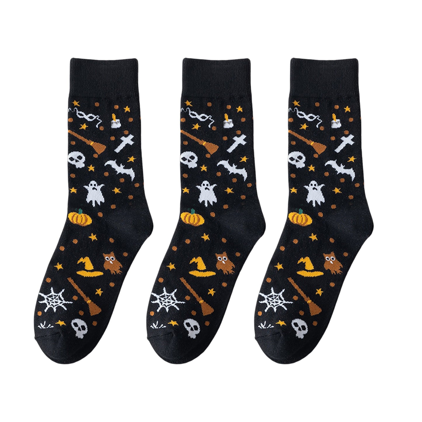 Anna-Kaci Women's 3-Pack Halloween Cotton Crew Socks with Festive Patterns