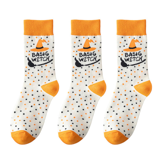 Anna-Kaci Women's 3-Pack Halloween Cotton Crew Socks with Festive Patterns