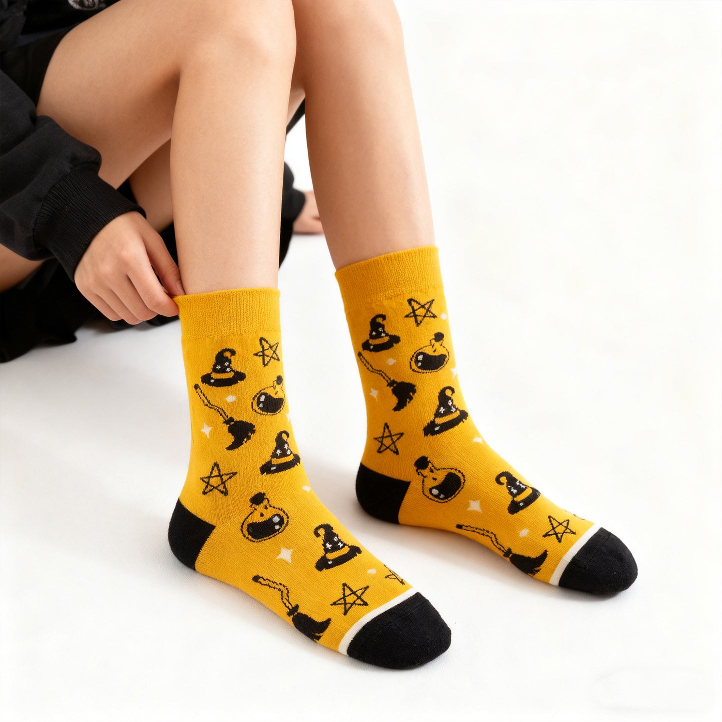 Anna-Kaci Women's 3-Pack Halloween Cotton Crew Socks with Festive Patterns