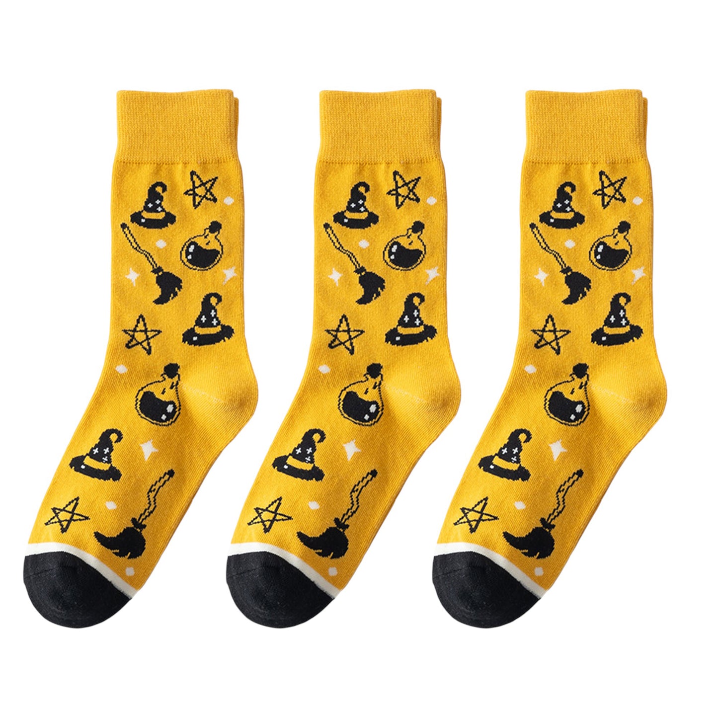 Anna-Kaci Women's 3-Pack Halloween Cotton Crew Socks with Festive Patterns