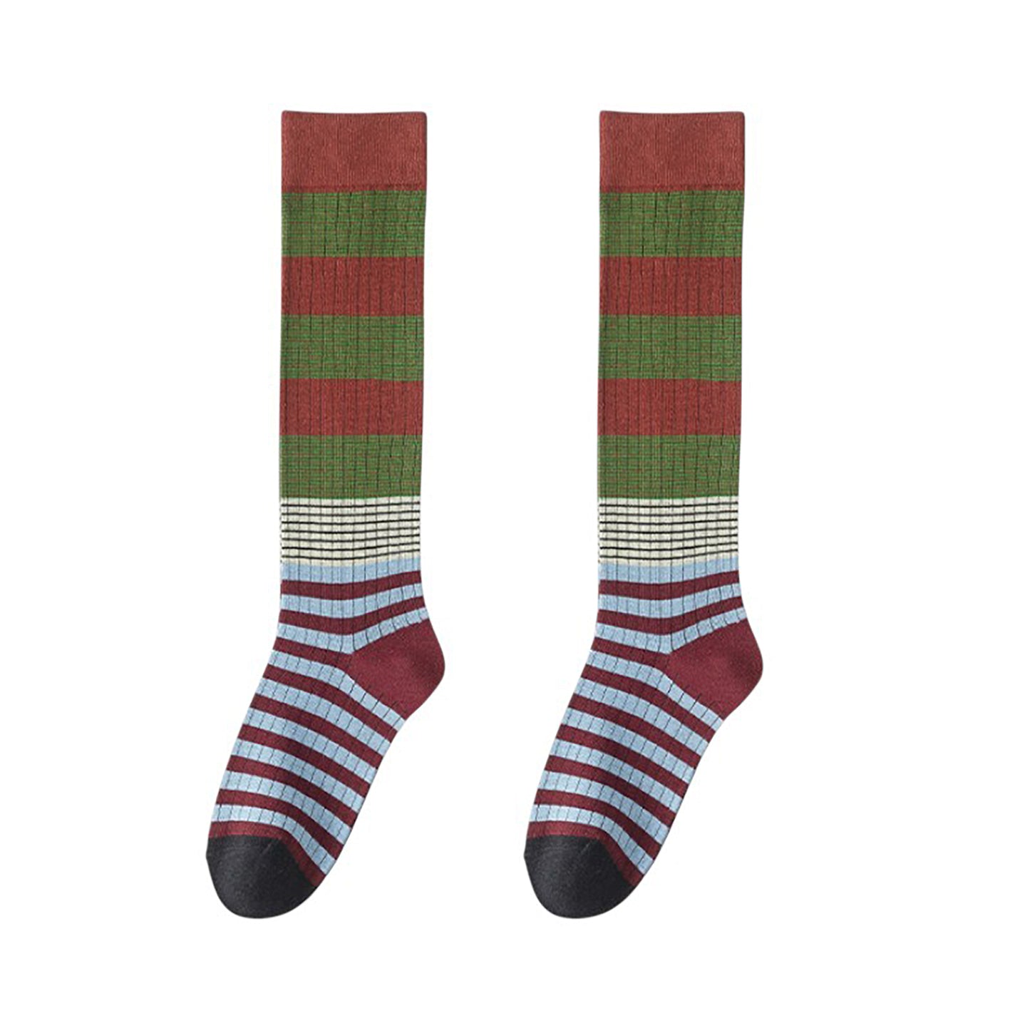 Anna-Kaci Women's 2 Pairs Striped Casual Sports Cotton Socks Soft Breathable Durable Everyday Comfort Fit