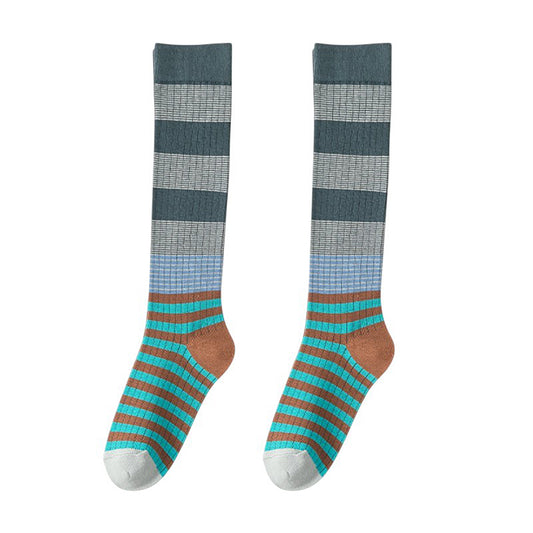 Anna-Kaci Women's 2 Pairs Striped Casual Sports Cotton Socks Soft Breathable Durable Everyday Comfort Fit