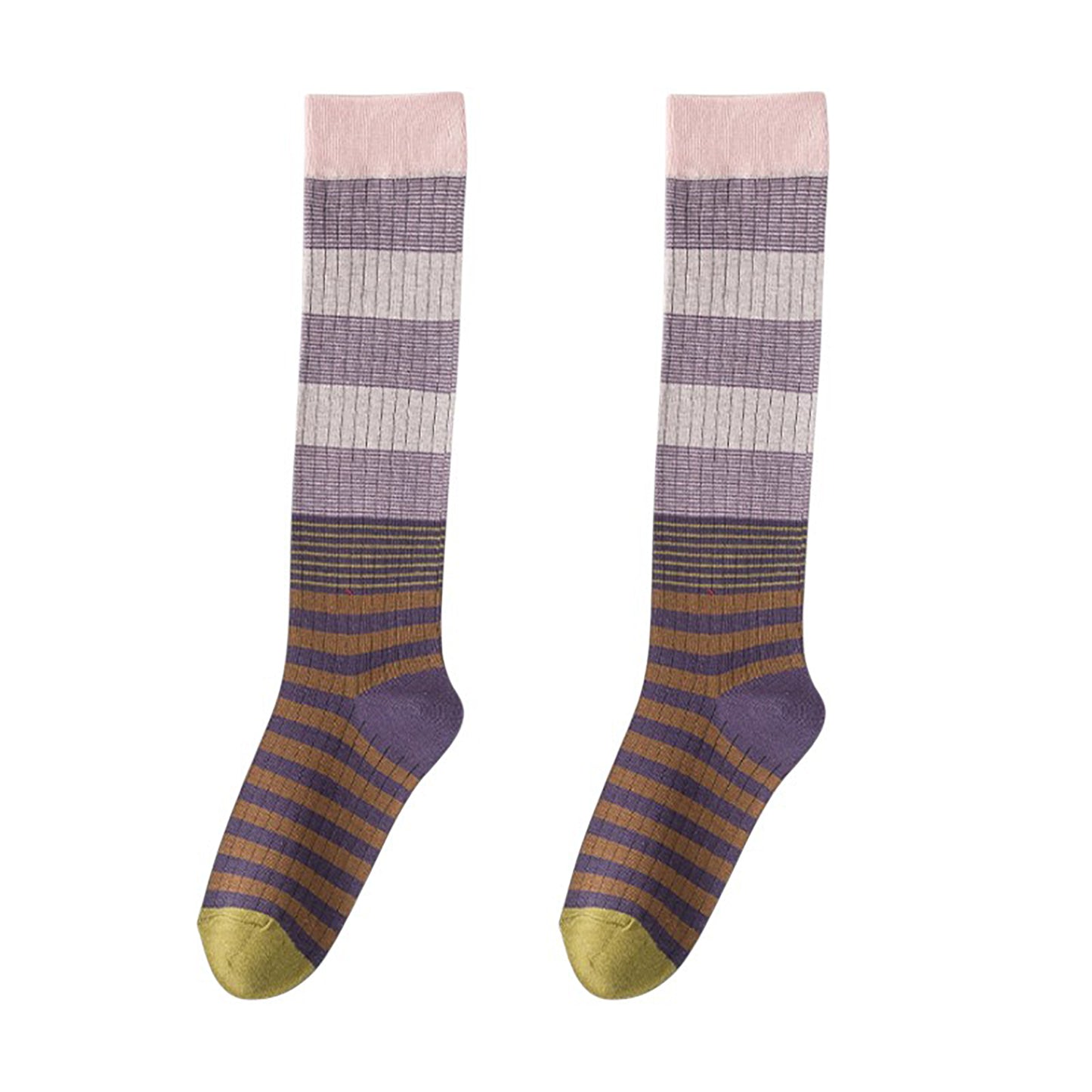 Anna-Kaci Women's 2 Pairs Striped Casual Sports Cotton Socks Soft Breathable Durable Everyday Comfort Fit