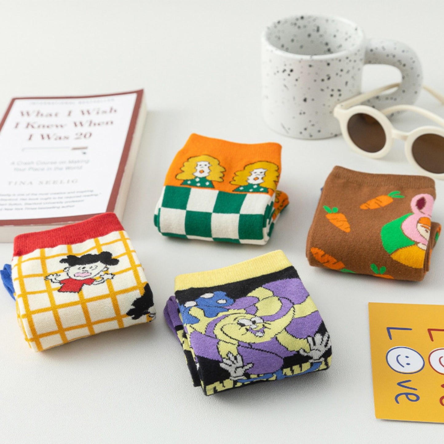 Anna-Kaci Women's Trendy Cotton Socks 2-Pack Colorful Patterned Casual Design Breathable Soft