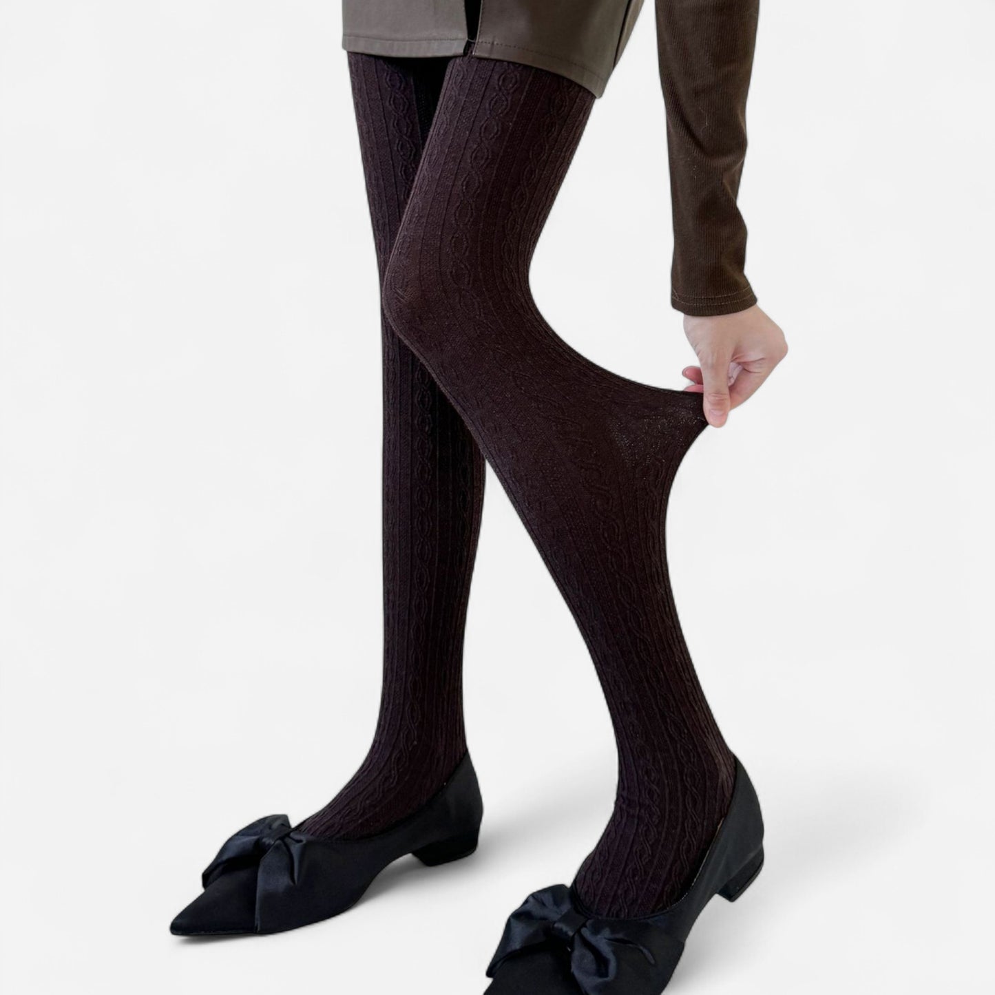 Anna-Kaci Women's Cable Knit Patterned Opaque Tights with Soft Stretch Fabric and Elastic Waistband