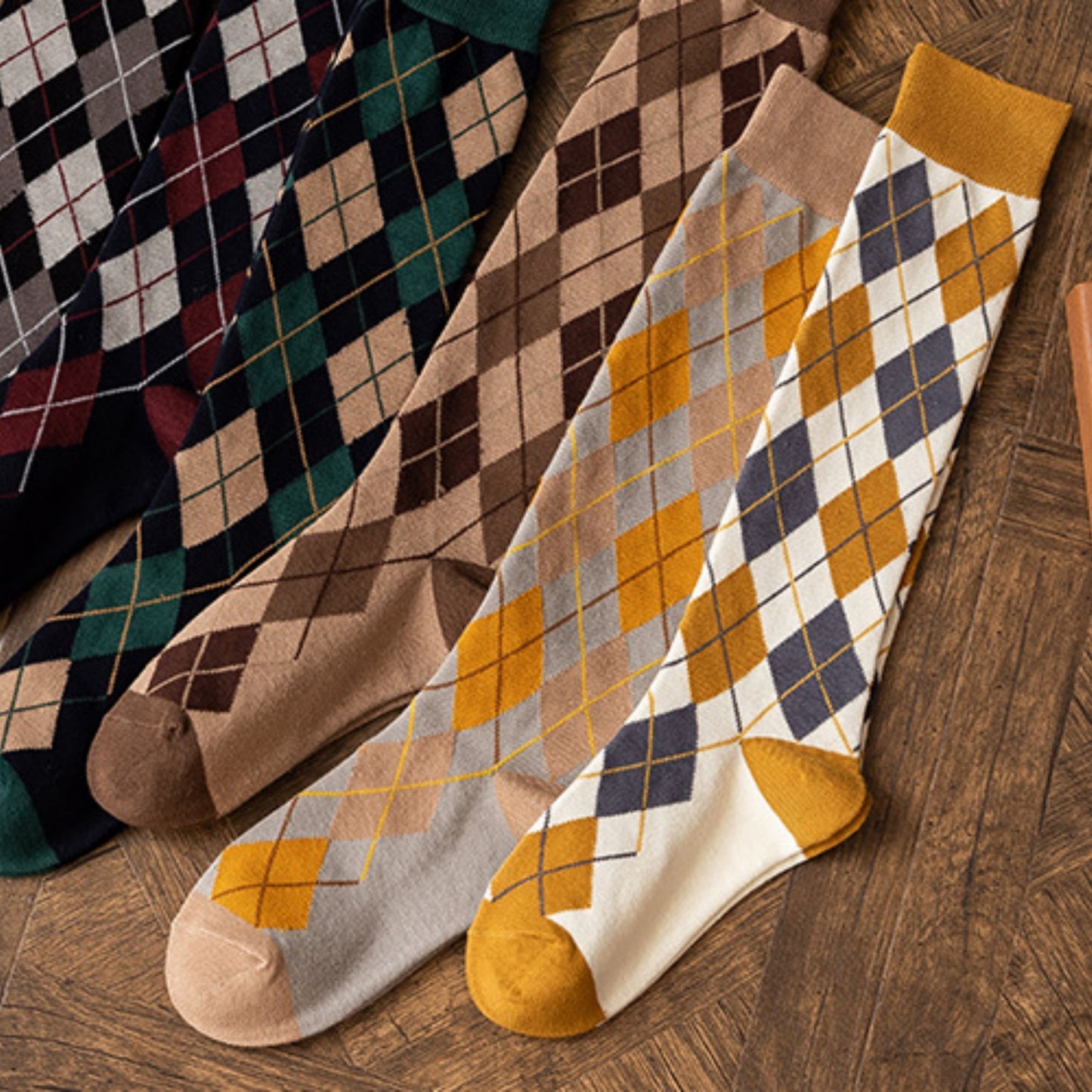 Anna-Kaci Women's 2-Piece Set Classic Argyle Knit Crew Socks with Soft Stretch Ribbed Cuffs