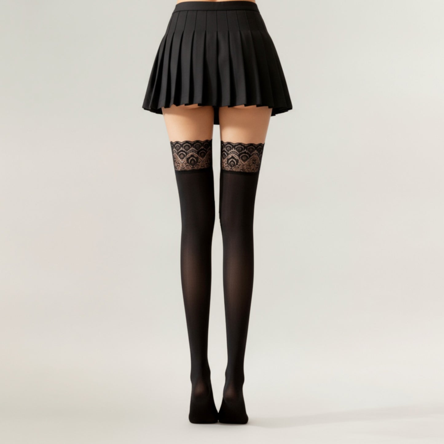 Anna-Kaci Women's 2-Piece Set Thigh High Stockings with Lace Top Detail