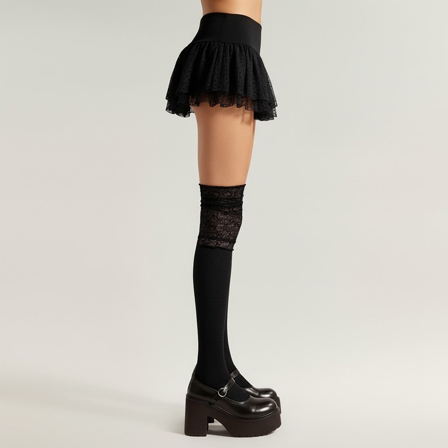 Anna-Kaci 3-PC Women's Lace Cuff Knee High Socks with Stretch Fit and Ribbed Knit Design