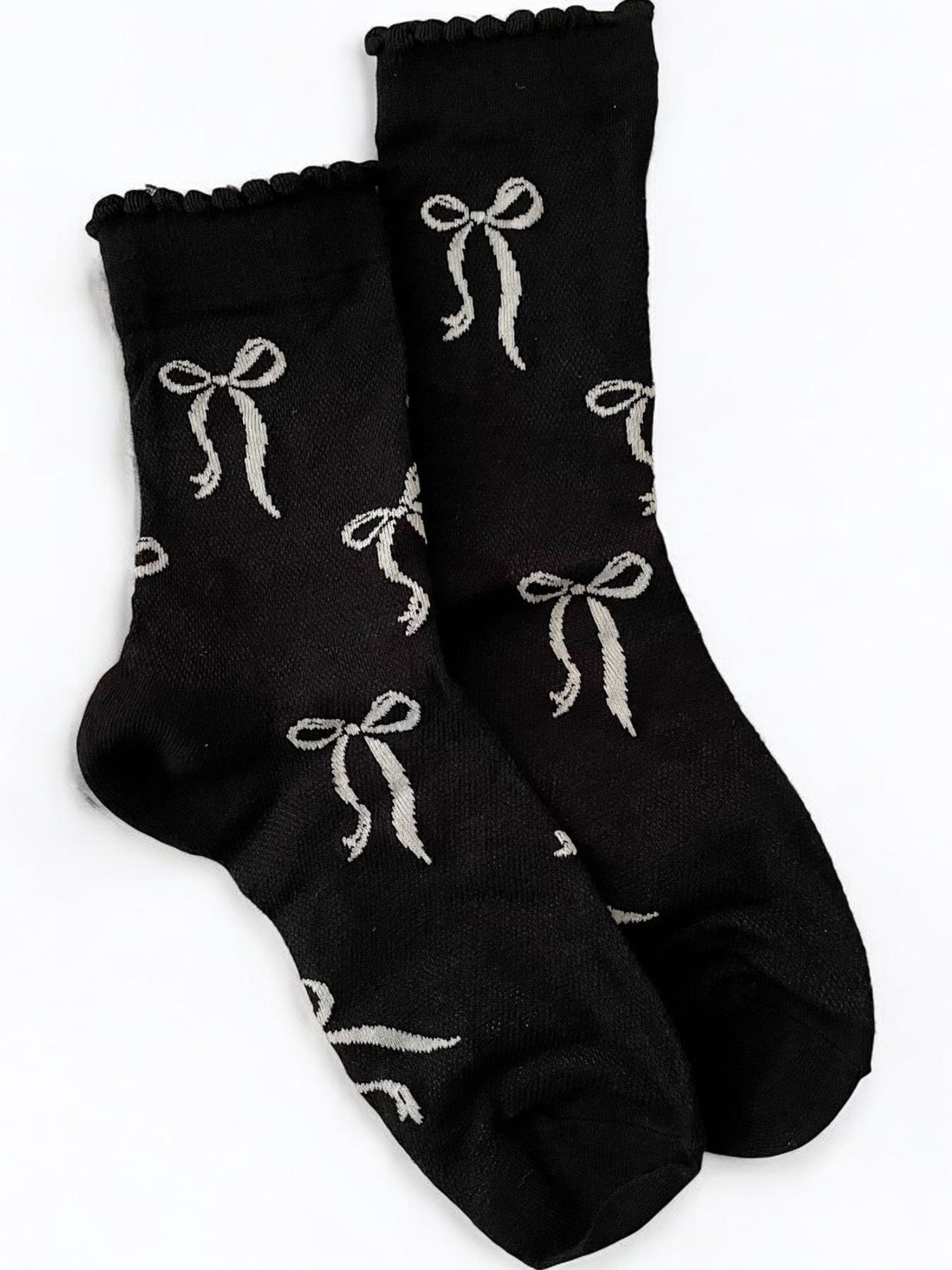 Anna-Kaci Women's Ribbon Bow Ankle Socks with Ruffled Edge Trim