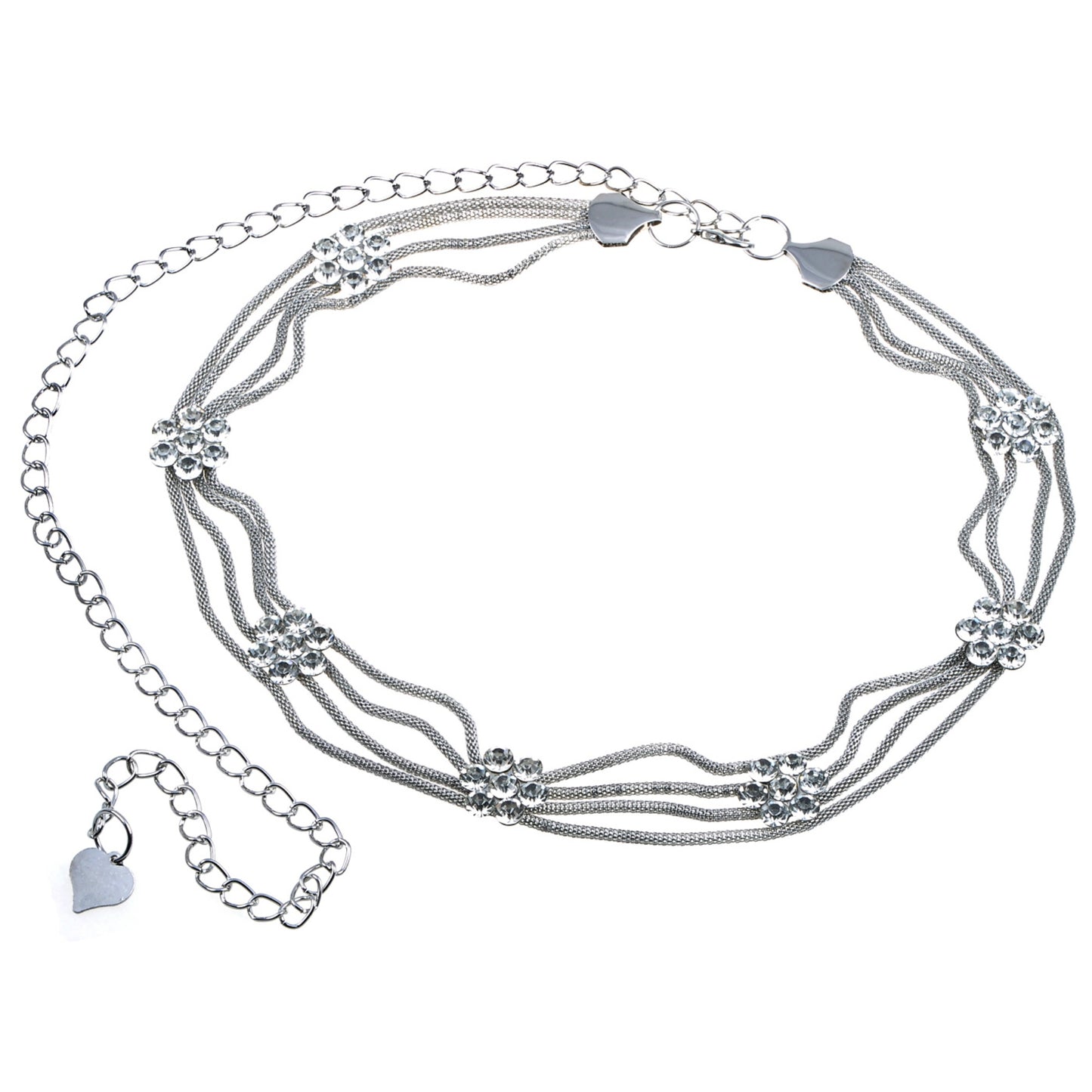 Anna-Kaci Women's Multi-Strand Waist Chain with Crystal Flower Accents and Adjustable Clasp