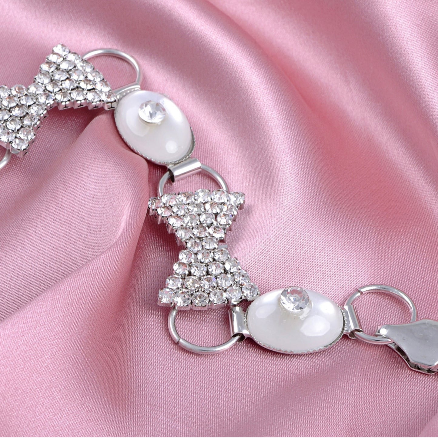 Anna-Kaci Women's Waist Chain with Crystal Bow Accents and Pearl Details Adjustable Fit