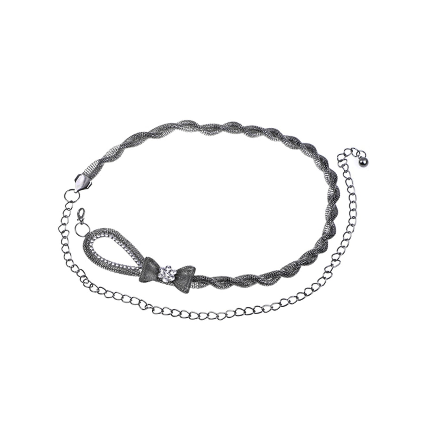 Anna-Kaci Women's Braided Waist Chain with Bow Accent and Crystal Center Adjustable Fit