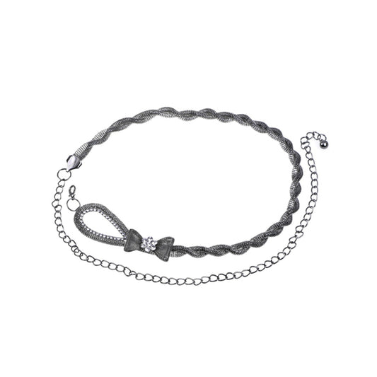 Anna-Kaci Women's Braided Waist Chain with Bow Accent and Crystal Center Adjustable Fit