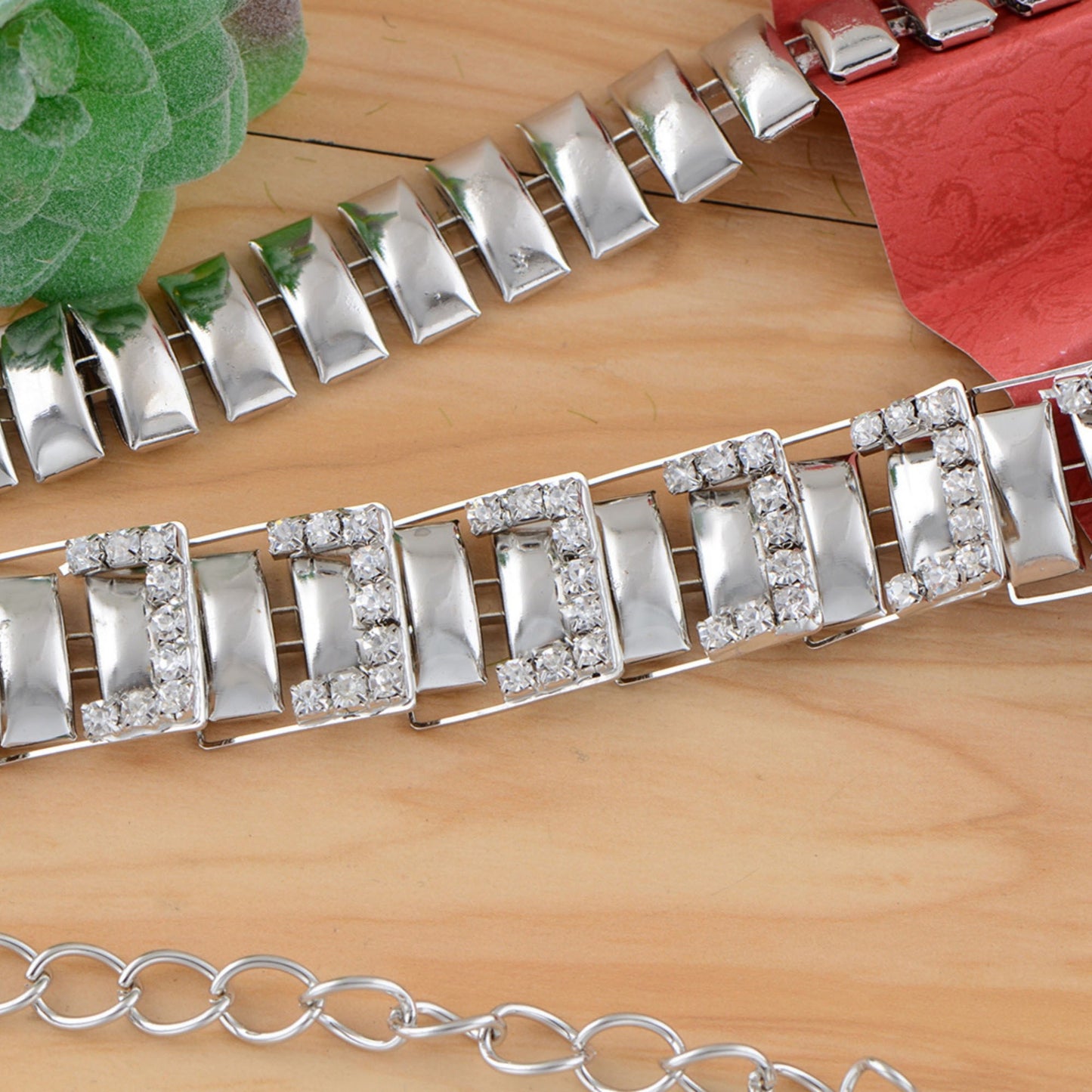 Anna-Kaci Women's Geometric Square Link Waist Chain with Adjustable Extender and Shimmering Accents