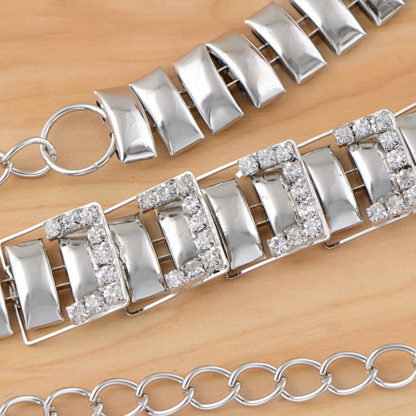 Anna-Kaci Women's Geometric Square Link Waist Chain with Adjustable Extender and Shimmering Accents