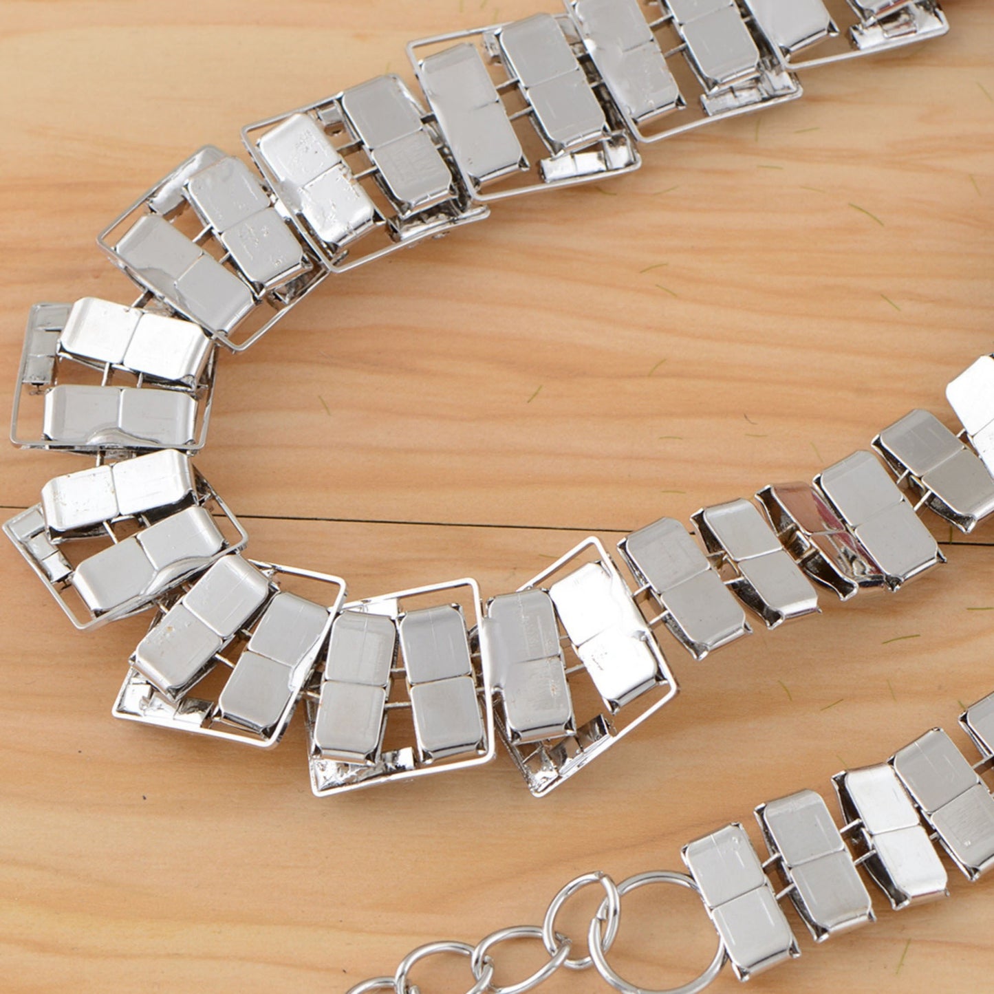 Anna-Kaci Women's Geometric Square Link Waist Chain with Adjustable Extender and Shimmering Accents