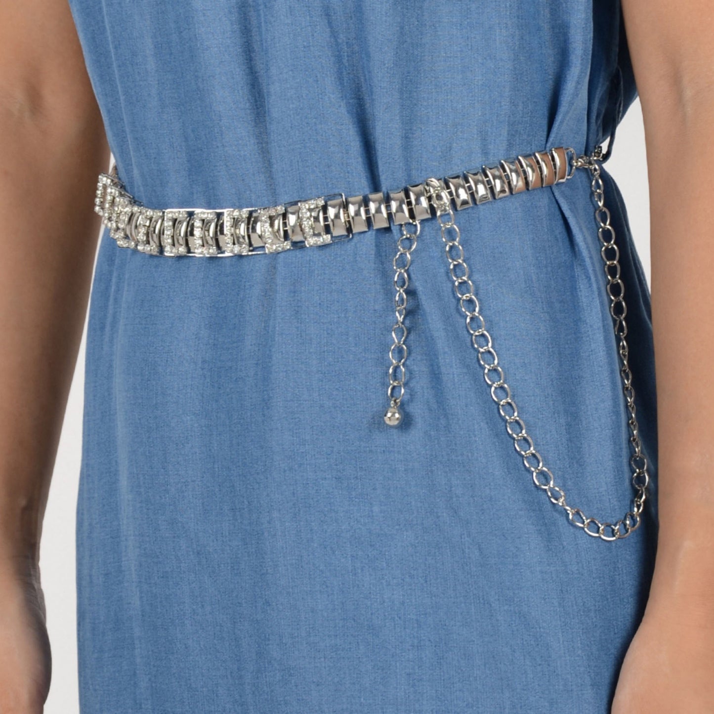 Anna-Kaci Women's Geometric Square Link Waist Chain with Adjustable Extender and Shimmering Accents